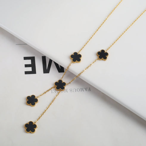 Adjustable Gold-Plated Stainless Steel Plant Flower Bracelet for Women – Trendy Clover Design with Five Leaf Petals, Waterproof & Anti-Allergic Jewelry Gift